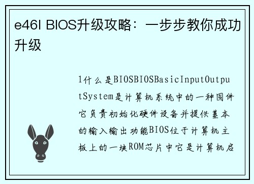 e46l BIOS升级攻略：一步步教你成功升级